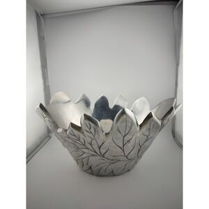 Pottery Barn Barona Silver Leaf Decorative Bowl Centerpiece Home‎ Decor